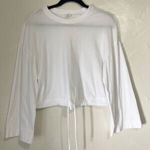 ARITZIA WILFRED Axel Cropped Cinch Waist Wide Sleeve Top in White Size XS